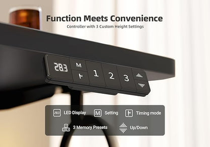 YDN Electric Standing Desk Adjustable Height, 40 x 24 Inches Stand up Desk with Cable Management, Home Office Desks with Splice Board & Black Frame, Black Top
