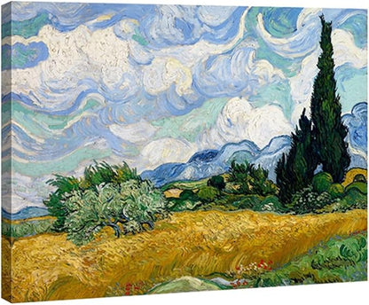Wieco Art Wheat Field with Cypresses by Van Gogh Classic Oil Paintings Reproduction Modern Landscape Canvas Prints Artwork on Canvas Wall Art for Living Room Home Office Decorations