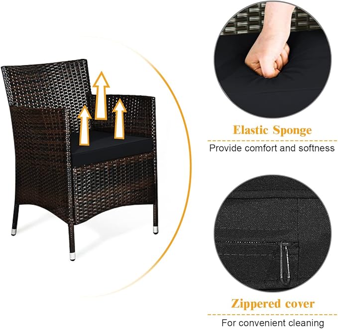 COSTWAY 4PCS Rattan Patio Furniture Set, Outdoor Wicker Rattan Chairs with Coffee Table, Rattan Cushioned Conversation Set for Backyard Balcony Porch Poolside, Black
