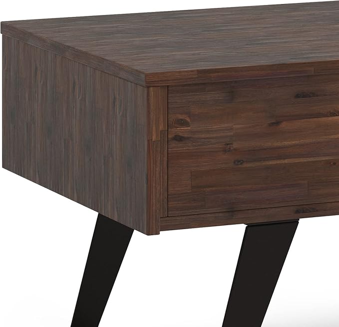 SIMPLIHOME Lowry Lift Top Coffee Table - 48 inch Wide Solid Acacia Wood and Metal Living Room Table in Distressed Charcoal Brown, Modern Industrial Cocktail Table with Hidden Storage and Open Shelf