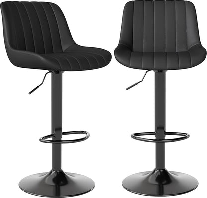 Youhauchair Bar Stools Set of 2, Swivel Counter Height Barstools with Back, Adjustable PU Leather Bar Chairs, Modern Armless Kitchen Island Stool, Black