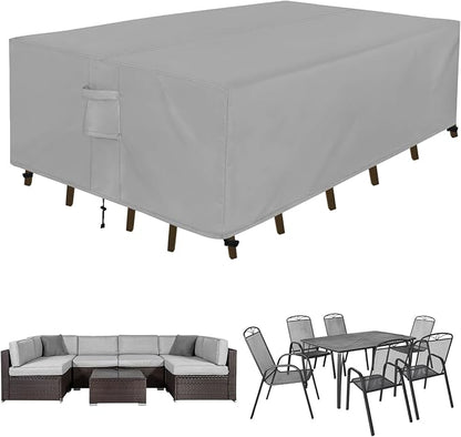 Easy-Going Rectangle Patio Furniture Cover Waterproof Outdoor Dining Table and Chair Cover Anti-UV Outside Sectional Sofa Set Covers (110"L x 84"W x 28"H, Grey)
