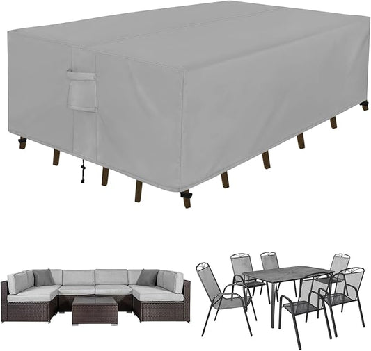 Easy-Going Rectangle Patio Furniture Cover Waterproof Outdoor Dining Table and Chair Cover Anti-UV Outside Sectional Sofa Set Covers (126"L x 63"W x 28"H, Grey)