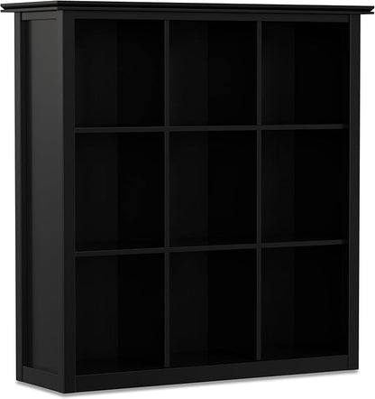 SIMPLIHOME Artisan Bookcase - 45 inch Tall 9-Cube Solid Wood Cube Organizer in Black, Transitional Storage Bookcase for Living Room, Study Room or Office with Fixed Shelves and Tapered Legs