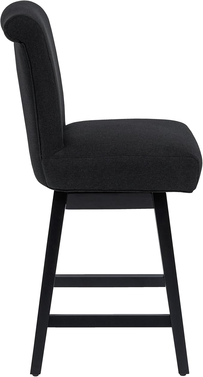 Bar Stools Set of 2, 26 Inch Upholstered Barstools with 15.7" High Back and Footrest, Swivel Counter Height Barstools for Kitchen Island Home Bar Performance Fabric Black