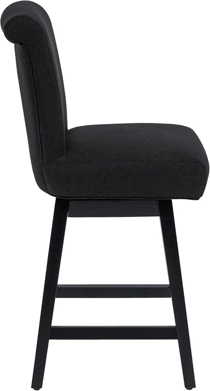 Bar Stools Set of 4, 26 Inch Upholstered Barstools with 15.7" High Back and Footrest, Swivel Counter Height Barstools for Kitchen Island Home Bar Performance Fabric Black