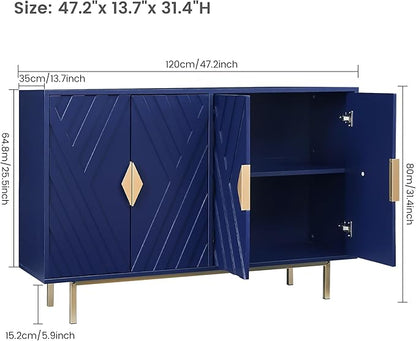 Sideboard Buffet Cabinets with Storage, 47.2" Modern Storage Cabinets with Relief Doors, Accent Cabinets with Adjustable Shelves, Wood Console Cabinet for Dining Living Room, Entryway, Blue