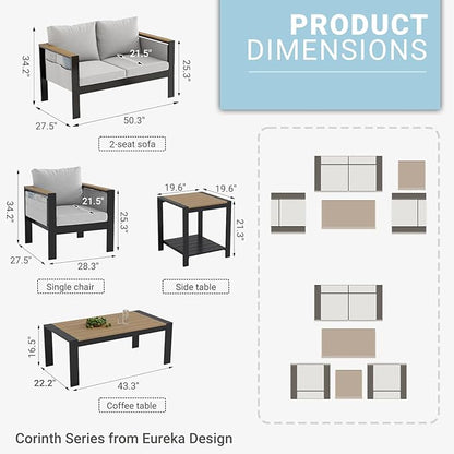Corinth 5-Piece Aluminum Patio Conversation Set - Outdoor, Porch, Balcony, Yard, Gardern, All Weather Furniture Set with Loveseat Sofa, White