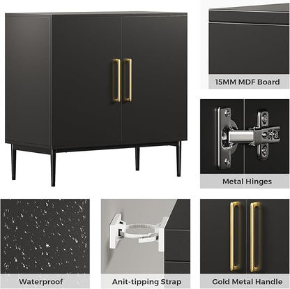 Modern Black Accent Storage Cabinet with Doors, Free Standing Wooden Buffet Sideboard for Bedroom, Kitchen, Home Office