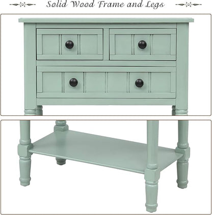 Knocbel Slim Antique Entry Console Table with Drawers & Bottom Open Shelf, Solid Wood Sofa Couch Table for Entryway Hallway Living Room (Mint Green)