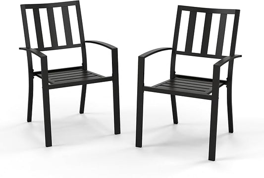 PHI VILLA 2 Pcs Patio Metal Dining Chairs, Outdoor Wroght Iron Seating Dining Chairs, Stackable Bistro Chair for Garden, Backyard, Lawn, Supports 300 lbs