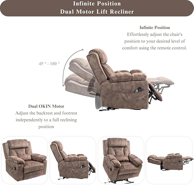 Big Man Power Lift Recliner for Elderly Adults 28 Inch Wide Seat, Lay Flat Lift Chair with Heat Massage, Arm Storage Cup Holders, USB Type C Charging, Oversized Recliner 400 lbs