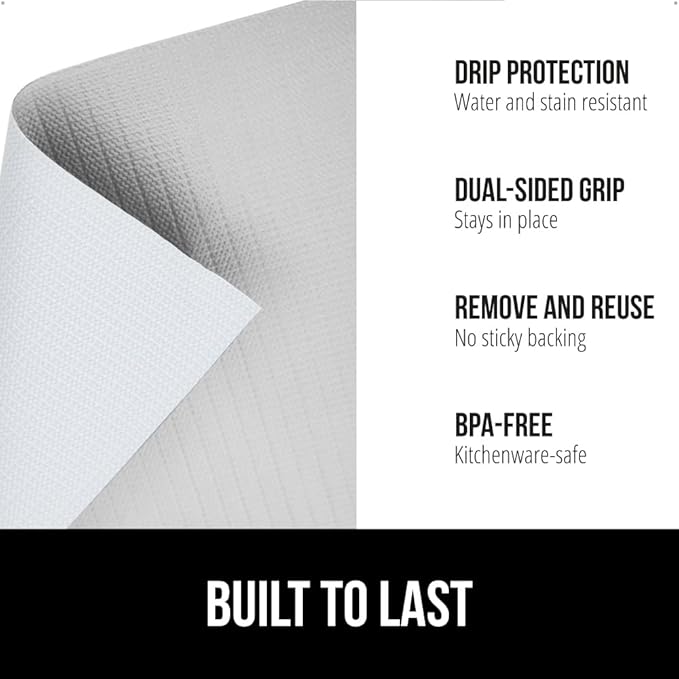 GORILLA GRIP DripGuard Shelf Liner, Non Adhesive Drawer and Kitchen Cabinet Protector, Slip Resistant BPA Free Smooth Surface Plastic Liners for Cabinets, Bathrooms, Closets, 17.5x240 Inch, Light Gray