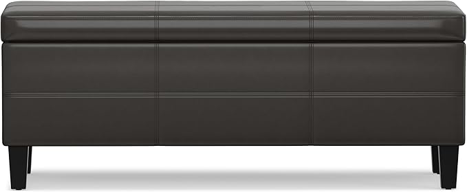 SIMPLIHOME Afton 48 inch Wide Contemporary Rectangle Storage Ottoman Bench in Tanners Brown Vegan Faux Leather, Assembled, For the Living Room and Bedroom