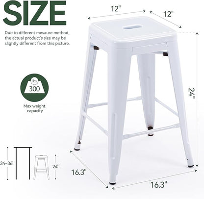 Vogue Furniture Direct 24" Bar Stools White Backless Metal Barstools Indoor-Outdoor Counter Height Stools with Square Seat, Set of 4 - VF1571004-4