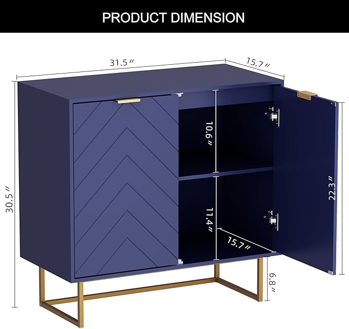Scurrty 31.5'' Sideboard Buffet Cabinet with Storage, Set of 3,Navy Blue Accent Cabinet with Doors & Adjustable Shelf for Living Room & Kitchen (2 Doors)
