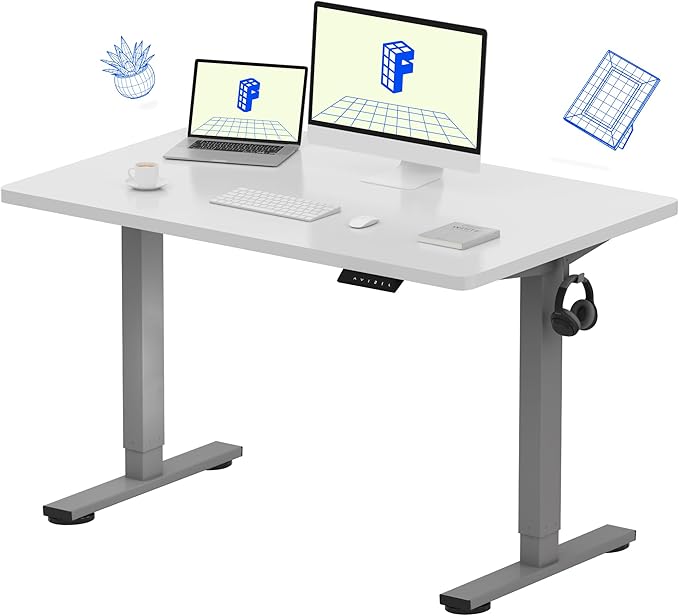 FLEXISPOT EN1 One-Piece Standing Desk 48 x 30 Inches Stand Up Desk for Workstation and Home Office (Silver Frame + 48 inches White Top, 2 Packages)