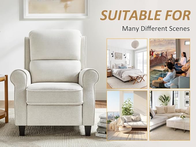 Recliner Chair for Living Room, Modern Reclining Sofa Home Theater Seating with Upholstered Push Back, Mid-Century Reclining Armchair with Lumbar Support, Bedroom, Reading Nook, Office, Set of 2