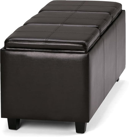 SIMPLIHOME Avalon 42 inch Wide Contemporary Rectangle Storage Ottoman in Tanners Brown Vegan Faux Leather, Assembled, for the Living Room, Entryway and Family Room
