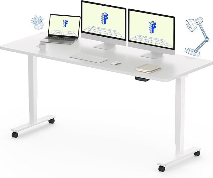 FLEXISPOT E6 MAX Dual Motor 60x24 Inch 3-Stage Heavy Duty Standing Desk, 330lbs Weight Capacity, Height Adjustable Desk w/Cable Management & Wheels (Seamless White Desktop + White Frame)