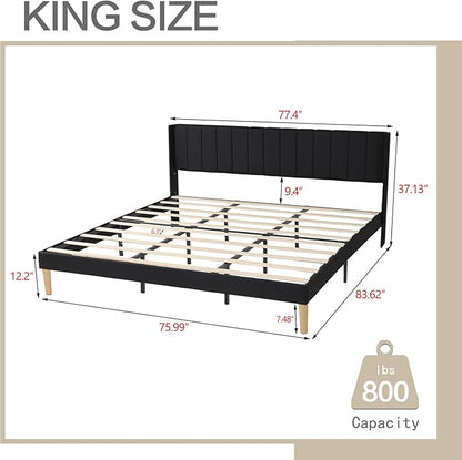 AGARTT Upholstered Platform Bed Frame King Size with Headboard and Footboard/Wooden Slats Support/No Box Spring Needed/Easy Assembly,Black Linen