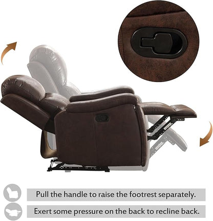 CANMOV Leather Recliner Chair Set of 2, Classic and Traditional Manual Recliner Chair with Overstuffed Arms and Back, Manual Single Sofa with Concealed Cup Holders,Red Brown