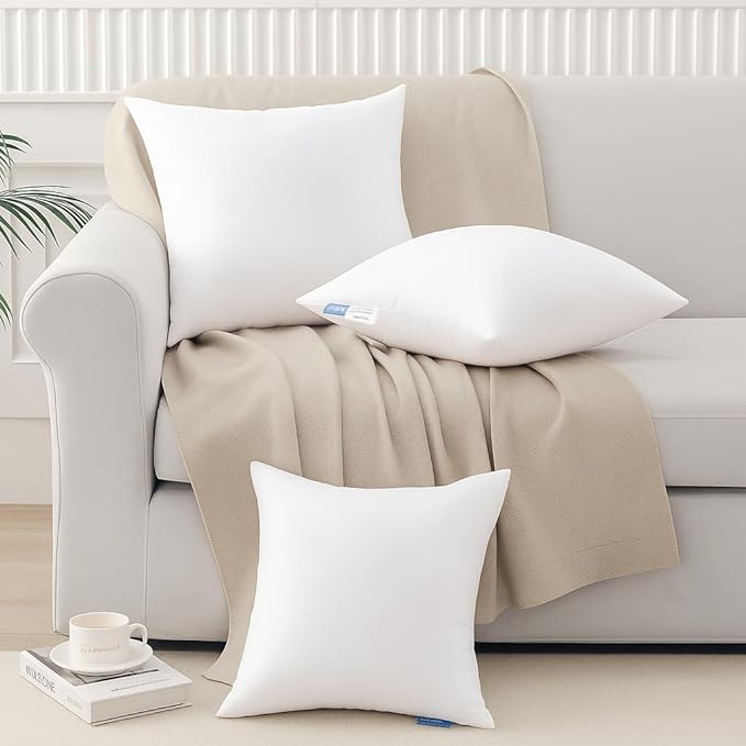 Leeden 26x26 Pillow Inserts, 26 Inch Decorative Throw Pillow Inserts, Soft Fluffy Square Throw Pillows for Couch, Sofa, Bed, and Home Decor White Pillows Pack of 2
