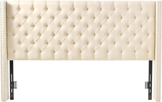 VEVOR Headboard, King Size Headboard with Adjustable Height, Comfortable Diamond Tufted for King Size Bed, W84.1 x H (54.33-60.24) x D 8.27 in, Ideal for Bedroom, Hotel, Homestay, Dormitory, Cream