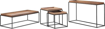 SIMPLIHOME Carter Coffee Table - 47 inch Wide Solid Acacia Wood Industrial Tray Top Cocktail Table in Natural Acacia, Stylish Living Room Table with Fixed Tray Shelf and Metal Base