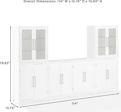 Crosley Furniture Roarke 3-Piece Modern Glass Door Sideboard Buffet Cabinet and Kitchen Storage Pantry Set, White