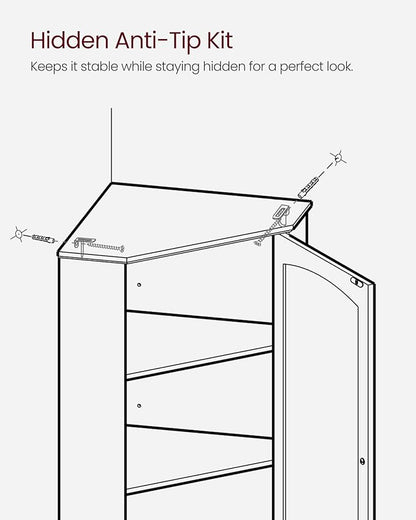 VASAGLE Corner Cabinet, Tall Corner Storage Cabinet with 2 Doors and 4 Adjustable Shelves, for Bathroom Kitchen Living Room, Modern Farmhouse Design, White UBBC541P31