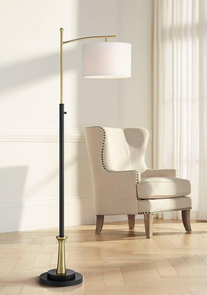 Possini Euro Design Burbank Modern 64" Tall Standing Floor Lamps Set of 2 Lights Task Downbridge Black Gold Metal Brass Finish Living Room Bedroom House Reading Office Home Decor White Shade