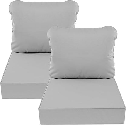 AAAAAcessories Outdoor Deep Seat Cushions, Waterproof, Fade-Resistant Patio Furniture Replacement Cushions, 25.5" x 25.5" x 5" + 25.5" x 19", Set of 2, Gray