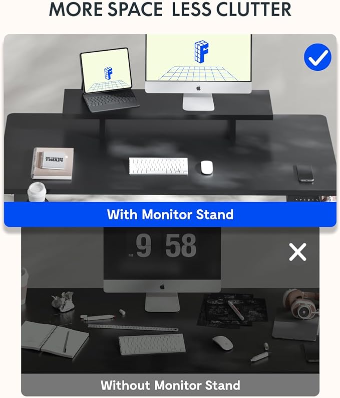 FLEXISPOT Standing Desk with Monitor Stand, 55 x 24 Inches One-Piece Electric Height Adjustable Computer Desk with Cup Holder, Home Office Desks (Black Frame+ Black Top)