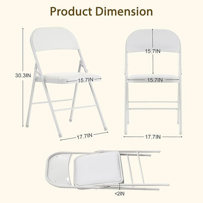 4 Pack White Folding Chairs with Padded Cushion and Back, Portable Heavy Duty Metal Frame Commercial Seat, Foldable Indoor Outdoor Chairs with 330-LBS Capacity for Office Party Events Kitchen Wedding