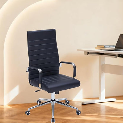 Sidanli Ergonomic Office Chair, Executive PU Leather Desk Chair with Adjustable Lumbar Support and Smooth-Rolling Wheels for Home Office Conference Room, High Back, Black