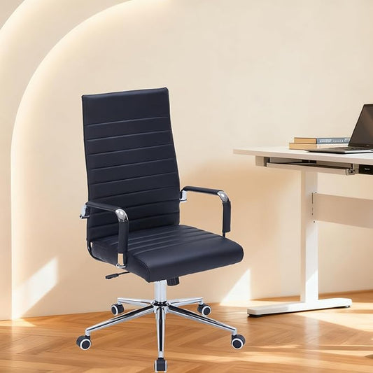 Sidanli Ergonomic Office Chair, Executive PU Leather Desk Chair with Adjustable Lumbar Support and Smooth-Rolling Wheels for Home Office Conference Room, High Back, Black