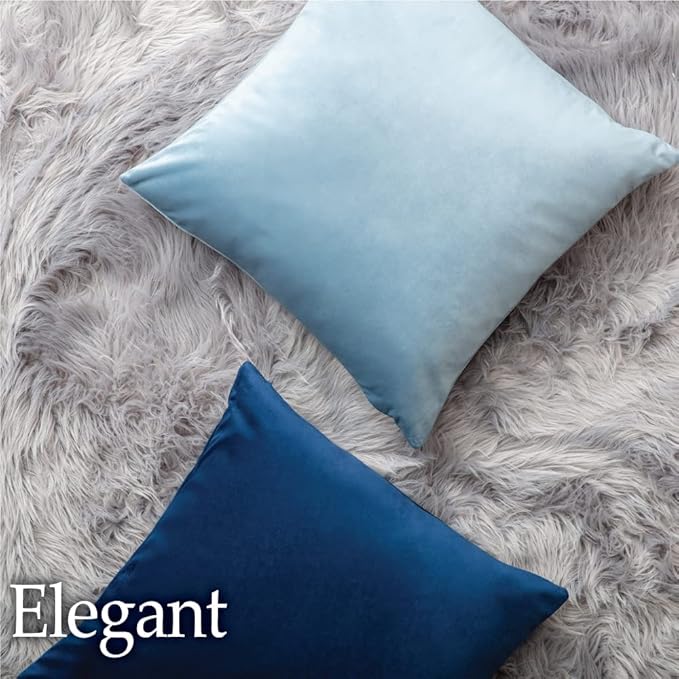 lalaLOOM Velvet Throw Pillow Covers, Set of 2, 24x24 Decorative Square Pillows Home Decor, Soft Accent Cases, Silky Machine Washable Pillowcases for Sofa, Couch, Bedroom, Living Room, Dark Blue