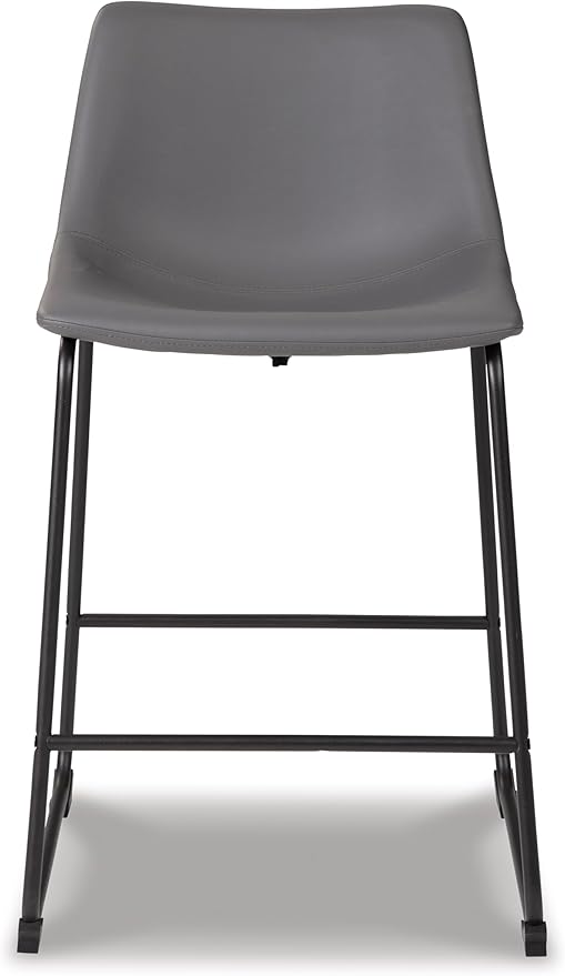 Signature Design by Ashley Centiar Modern Faux Leather 23.75" Counter Height Bucket Seat Barstool, Tubular Metal Base, Footrest for Comfort, Set of 2, Gray