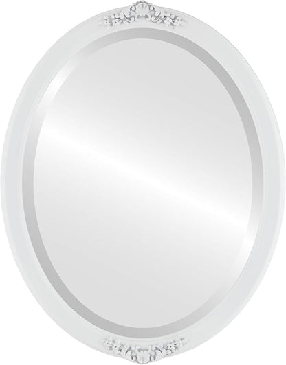 OVALCREST Oval Beveled Wall Mirror for Home Decor - Athena Style - Linen White - 26" x 22" Outside Dimensions