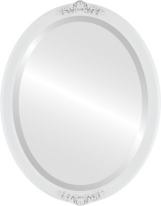 OVALCREST Oval Beveled Wall Mirror for Home Decor - Athena Style - Linen White - 21" x 17" Outside Dimensions
