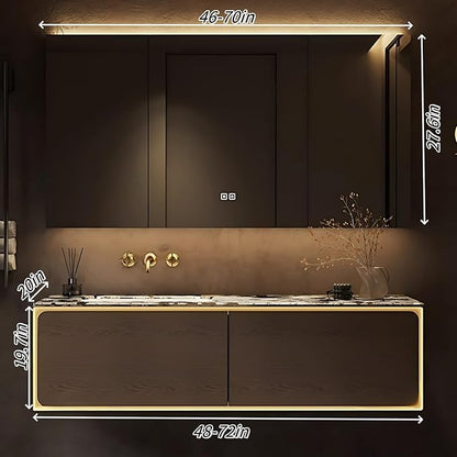 52IN Bathroom Vanity Set with a Single Sink - Embedded Sensor Light Strip & Large Capacity Floating Cabinet | Modern Bathroom Vanities with Defogging Mirror Surface & LED Lighting (Mirror Cabinet)