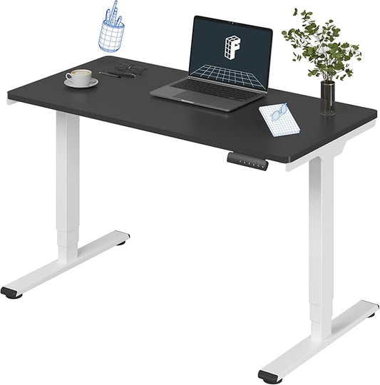 FLEXISPOT E6 3 Stages Dual Motor Electric Standing Desk 48x24 Inch Whole-Piece Board Height Adjustable Electric Sit Stand Desk(White Frame + Black Desktop, 2 Packages)