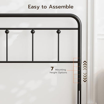 Full Size Headboard with Black Metal Construction, Adjustable Height, Spindle Detail and Elegant Curves Design, Farmhouse and Vintage Style,Steel Headboard Only for Bedroom