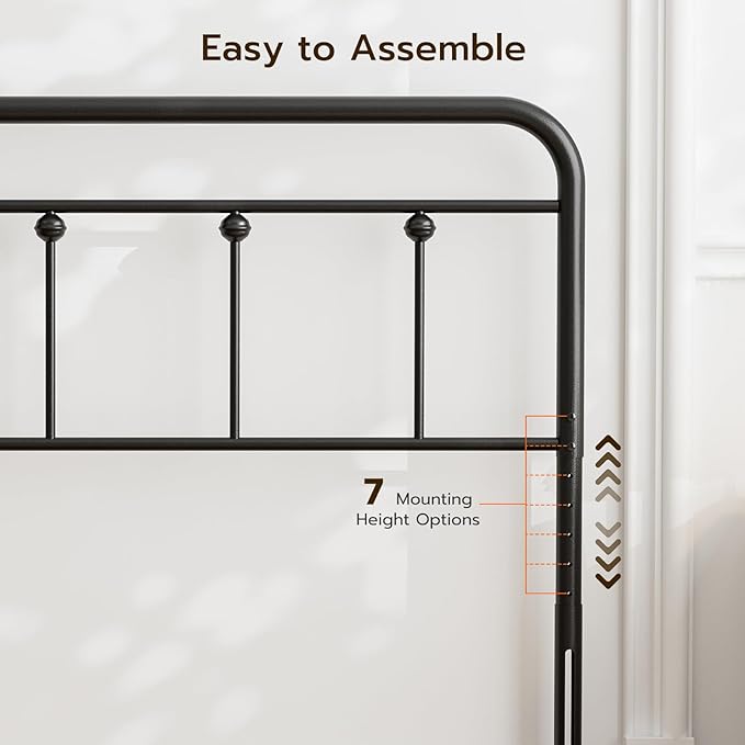 Black Metal King Size Headboard, Height Adjustable, Farmhouse Victorian Wrought Iron Headboards Only for Bedroom