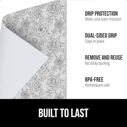 GORILLA GRIP DripGuard Shelf Liner, Non Adhesive Drawer and Kitchen Cabinet Protector, Slip Resistant BPA Free Smooth Surface Plastic Liners for Cabinets, Bathrooms, Closets, 17.5x240 Inch Floral Gray