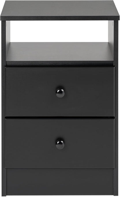 Prepac Astrid Simplistic Nightstand Side Table with 2 Drawers and Open Shelf, Functional Bedside Table 15.5" D x 16" W x 24.5" H, Black, BDNH-0402-1