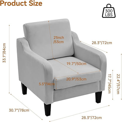Accent Chair for Living Room, Modern Velvet Living Room Chairs with Wide Backrest, Upholstered Comfy Chair with Cushion, Oversized Sofa Chair with Wood Legs, Single Armchair, Grey
