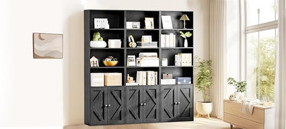 Bookshelf, 6-Tier Floor Bookcase with 2 Bottom Doors, 9.29"x23.62"x70.86", Storage Cabinet Bookshelves for Home Office, Living Room, Bedroom-Black