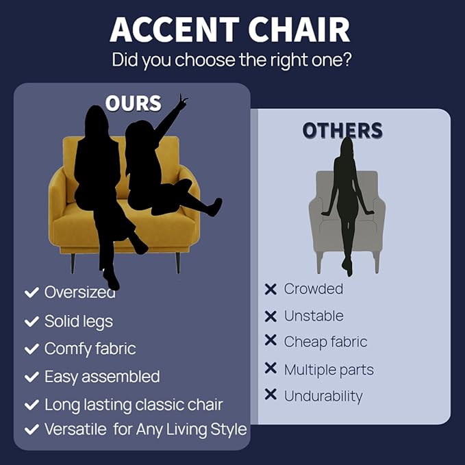 Mid-Century Accent Chair,Modern Oversized Armchair for Living Room,Comfy Upholstered Reading Accent Chairs for Bedroom,Single Sofa Chair (Yellow-1PACK)